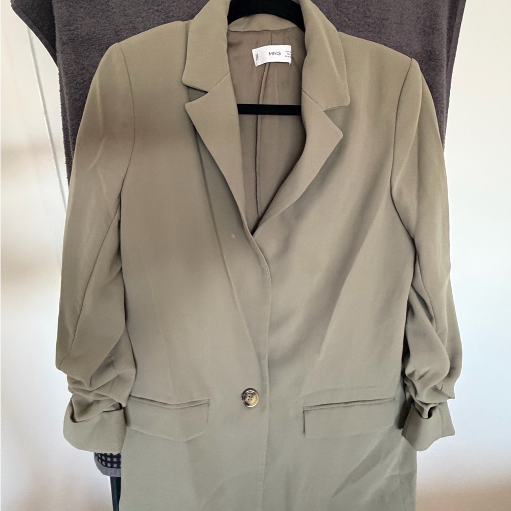Mango Olive Green Single-Button Tailored Blazer - image 1